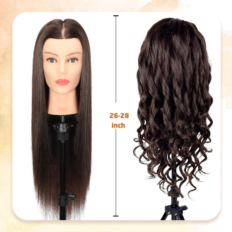 Firstwon Mannequin Head Human Hair- Cosmetology Manikin Doll Head with 80% Real Hair for Hairdresser Practice Styling Braiding & Free Clamp Holder (Color #4) - Image 4